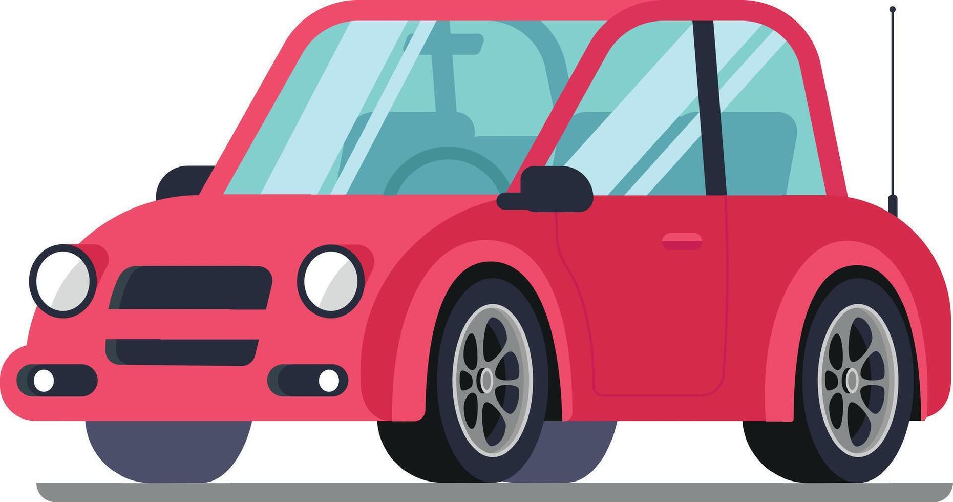 Illustration of a sleek, stylish red compact car with a steering wheel and antenna, perfect for automotive or transportation design projects vector