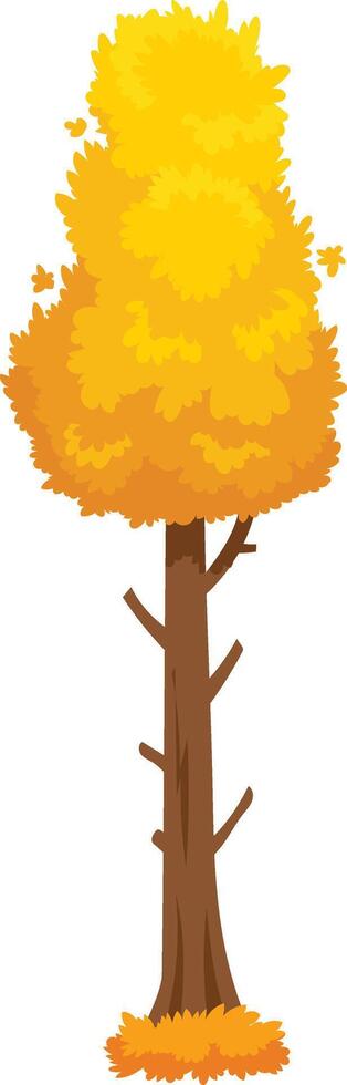 Inviting autumn setting featuring a majestic tall tree adorned in golden foliage, surrounded by fallen leaves, creating a peaceful and relaxing atmosphere vector