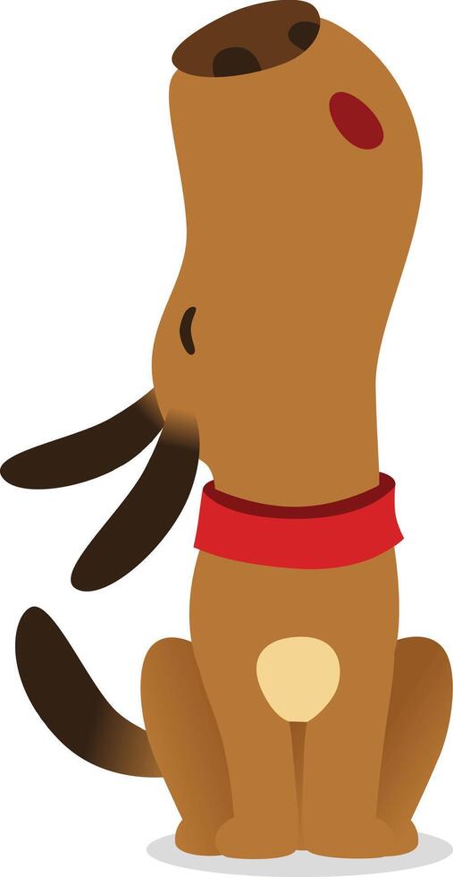 Cute brown puppy with a red collar looks up curiously, sitting on a white background. Perfect for pet related designs, exuding joy and love vector