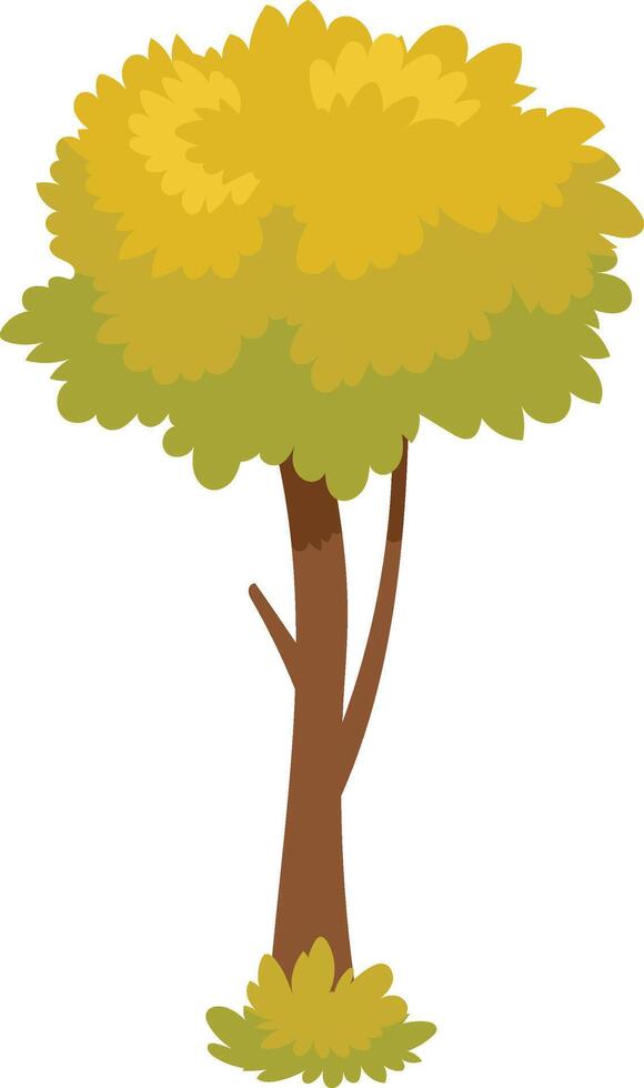 Vibrant cartoon style tree with yellow crown and strong brown trunk, ideal for nature themed projects against a clean white background vector
