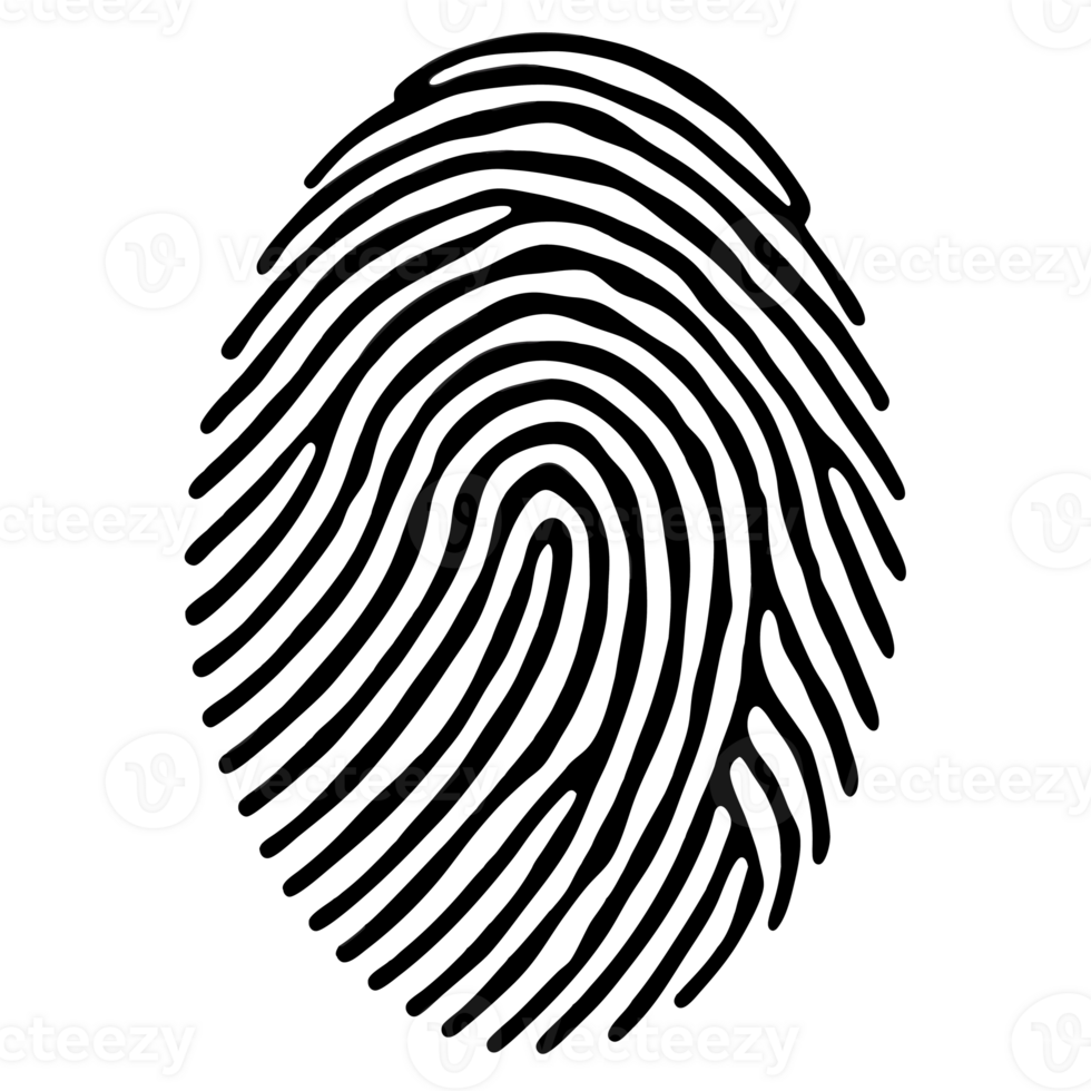 Fingerprint, black with detailed ridges on transparent background png