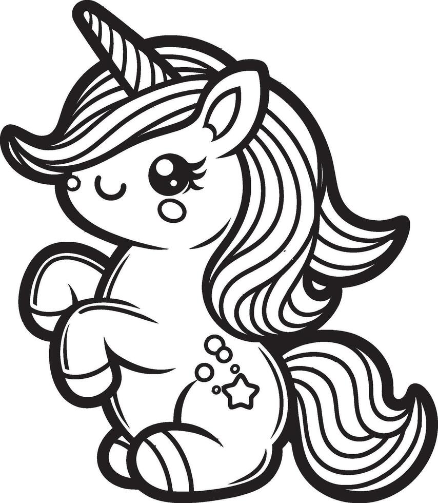 A cute unicorn coloring page vector