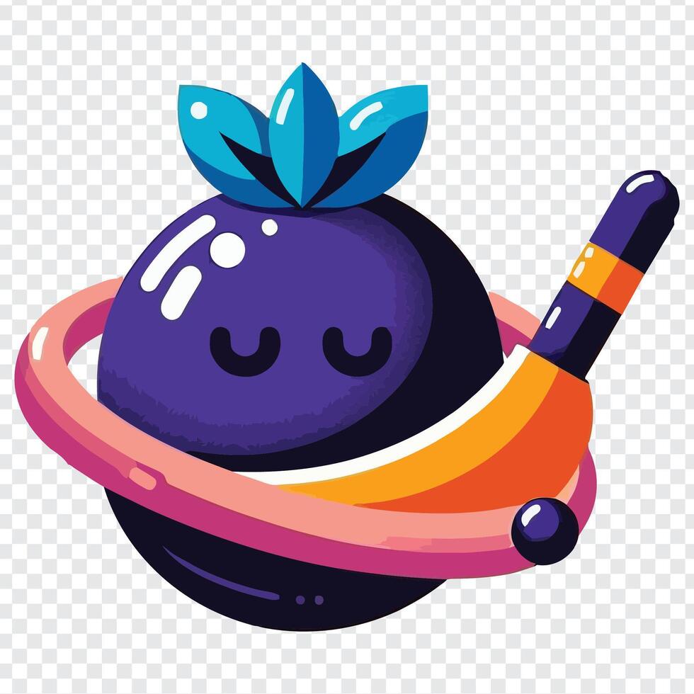 An image of a purple fruit with a blue flower on it vector