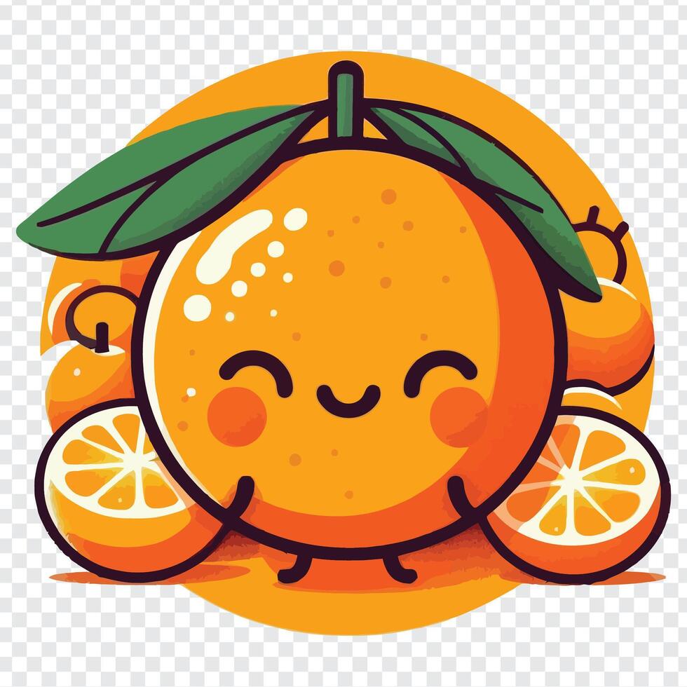 An orange with a leaf and a smiley face vector