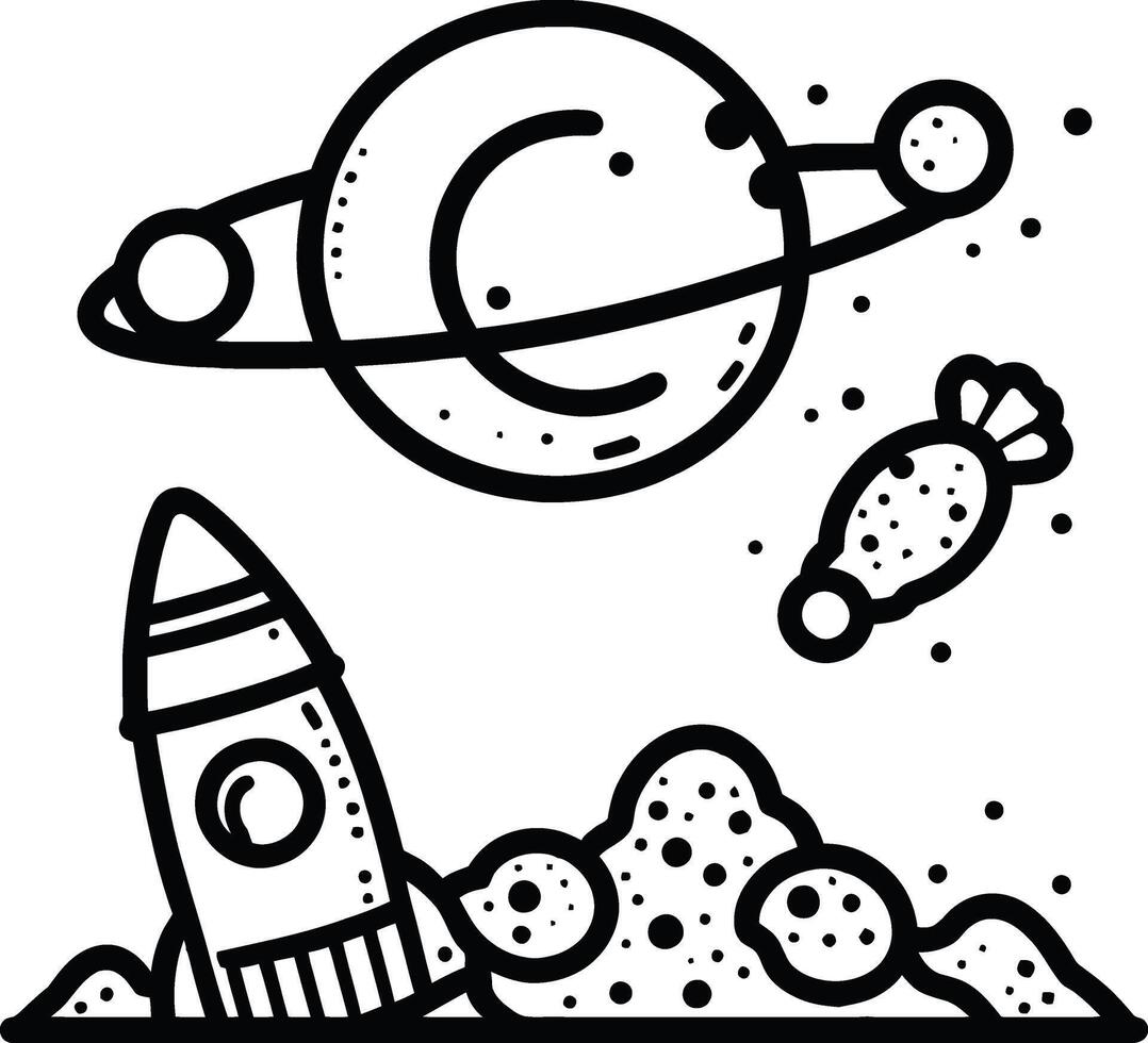 Space coloring pages for kids vector