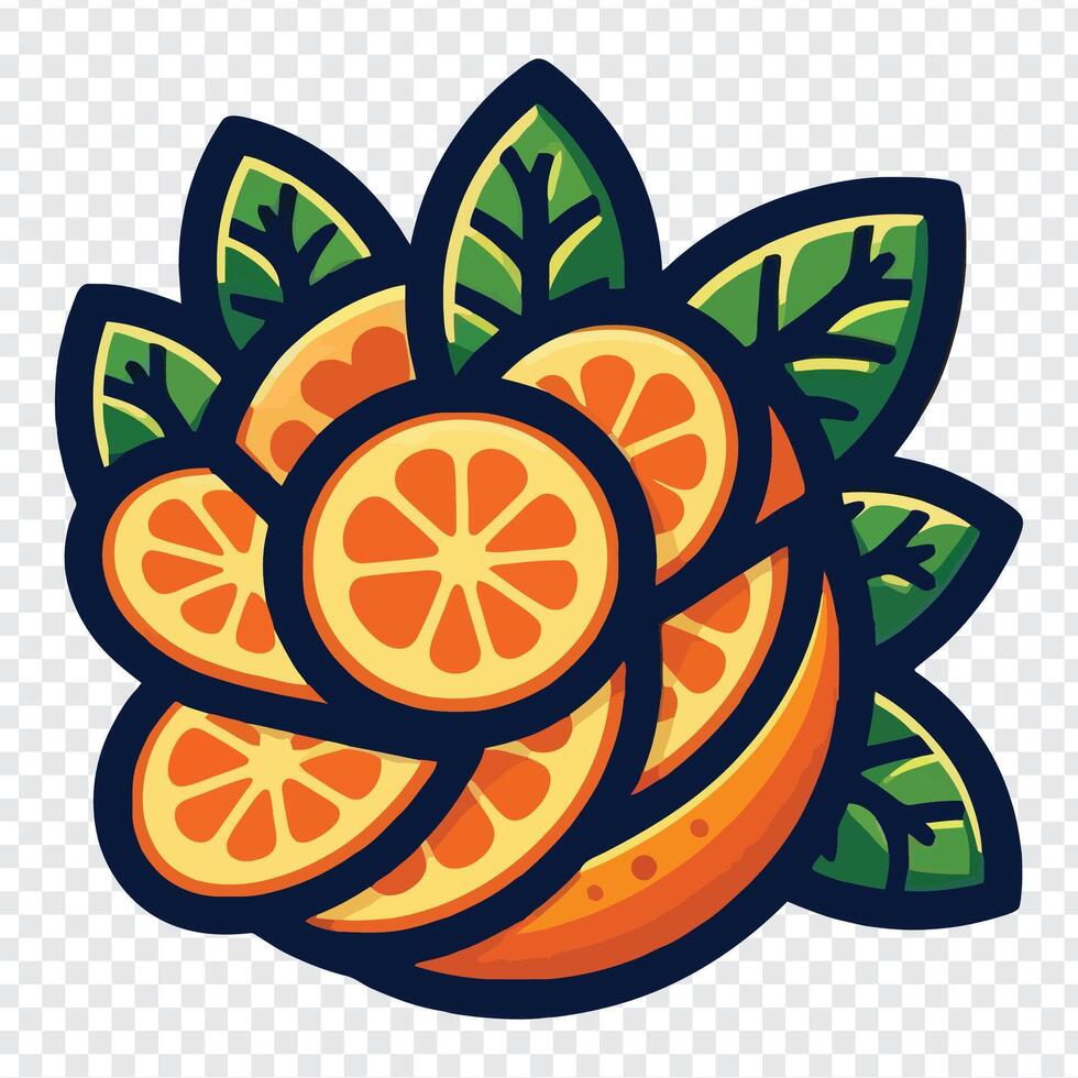 Orange fruit with leaves and leaves icon vector