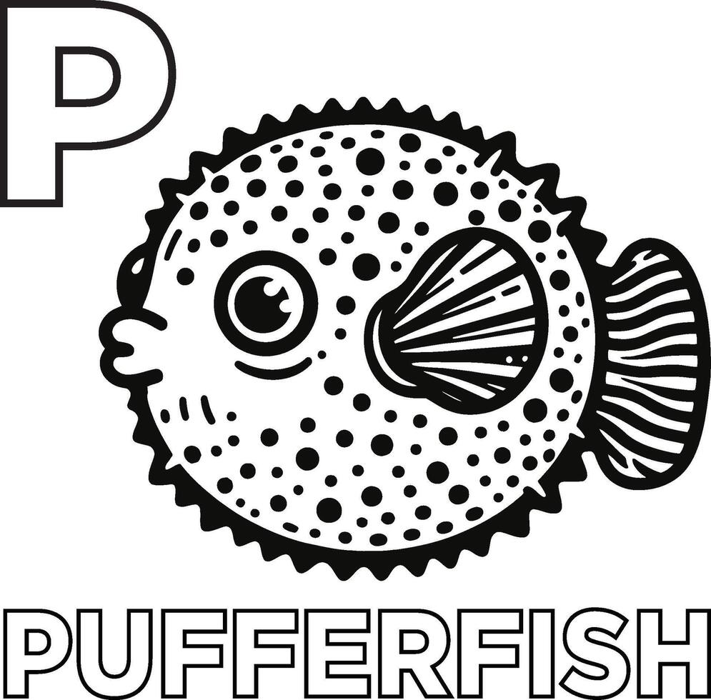 Pufferfish coloring page for kids vector