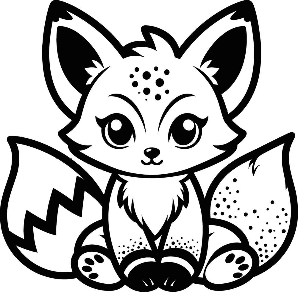 A cute little fox coloring page vector