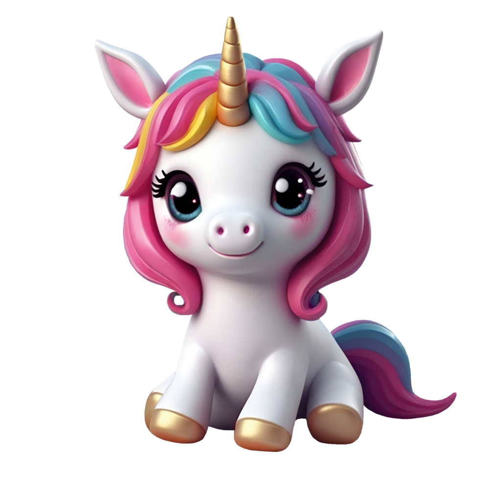 3d illustration unicorn sitting isolated on transparent background png