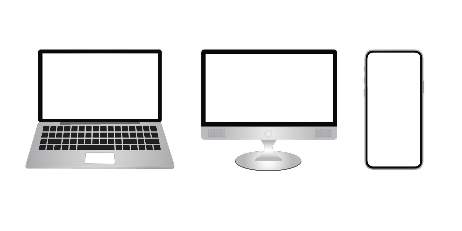 Mockup with blank screen. smartphone laptop and desktop screen mockup vector