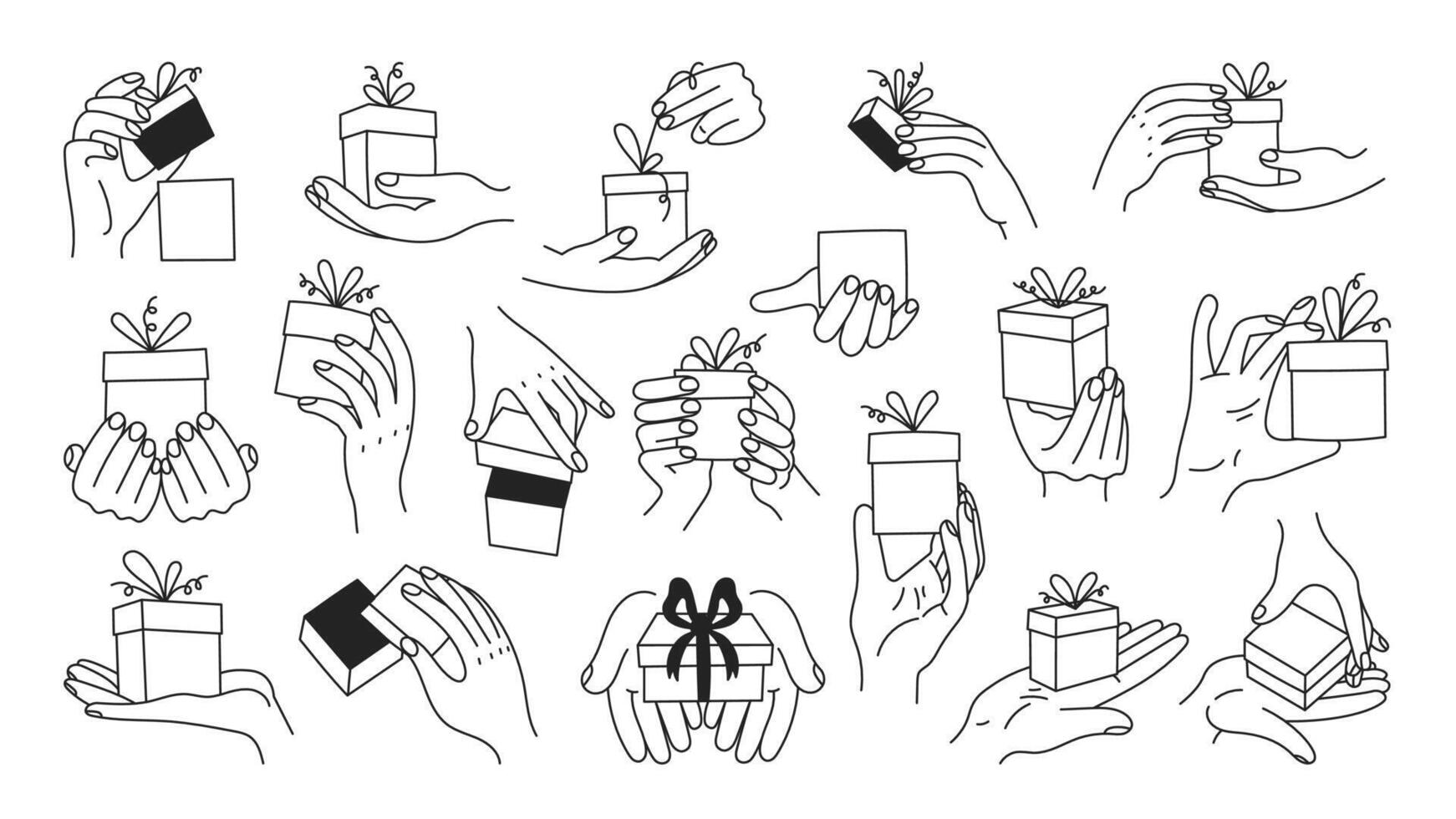Hand Holding Gift Doodle Set vector
