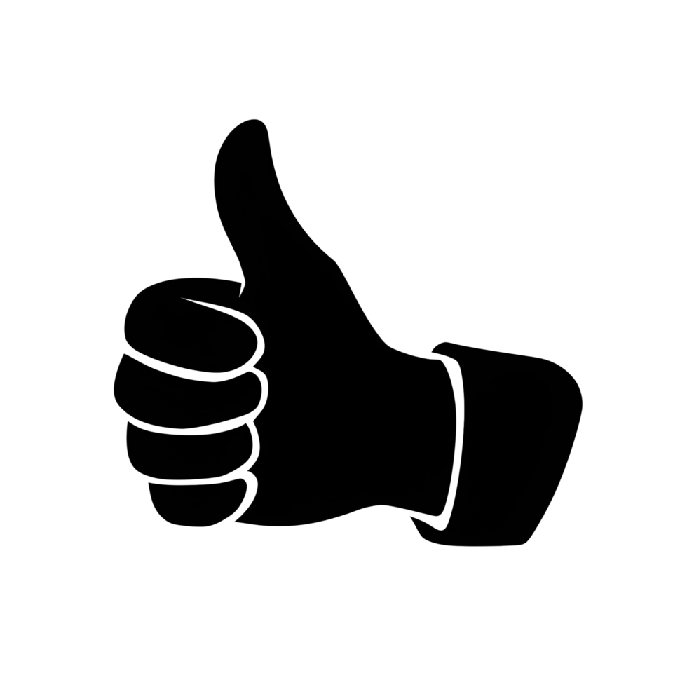 A black and white drawing of a thumb up png