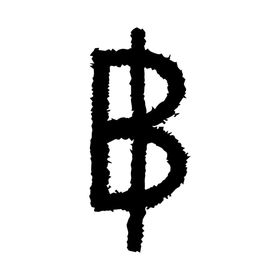 Hand drawn thai baht currency symbol. Brush stroke doodle. Single element for design vector