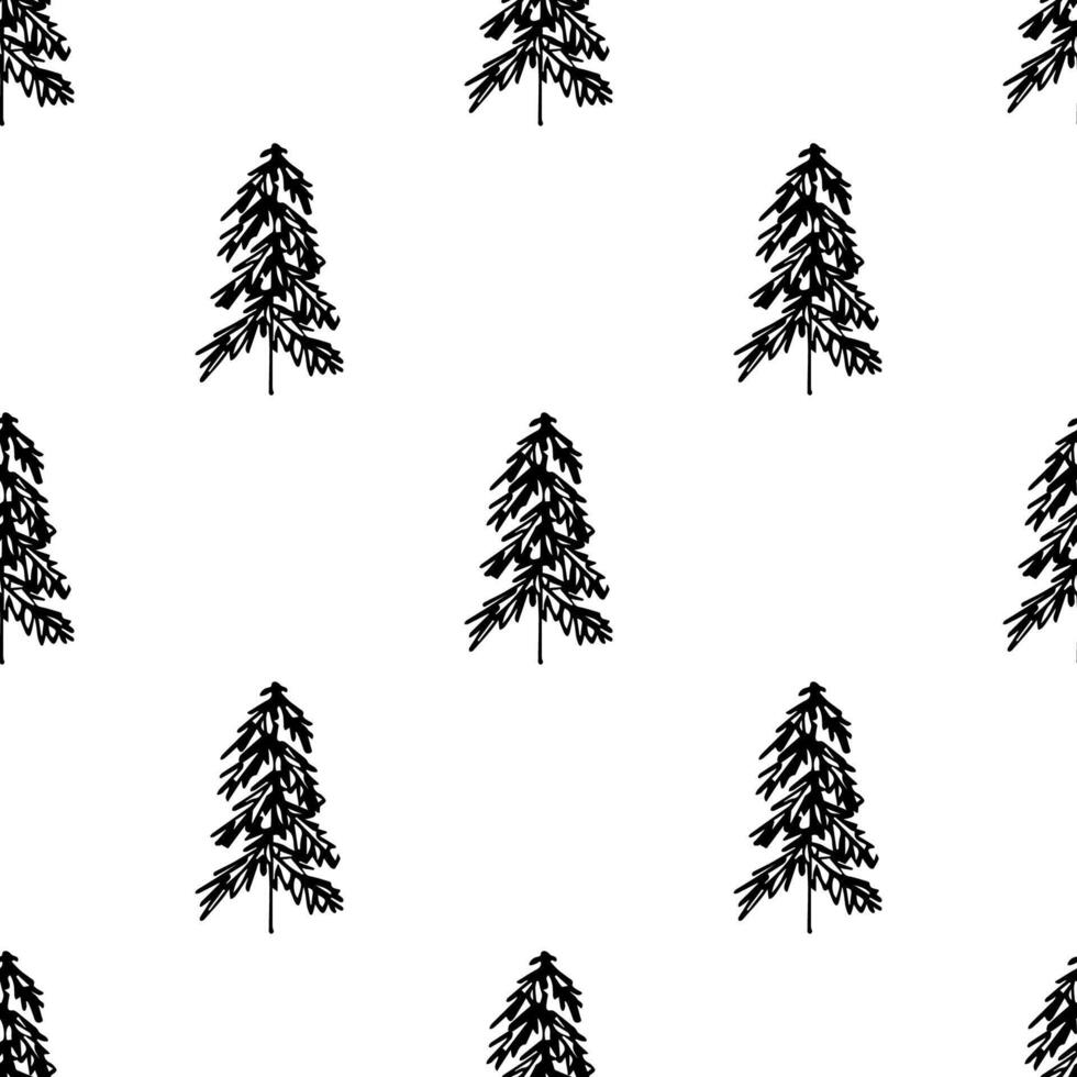 Seamless pattern with geometric minimal scandinavian Christmas tree doodle for decorative print, wrapping paper, greeting cards and fabric vector