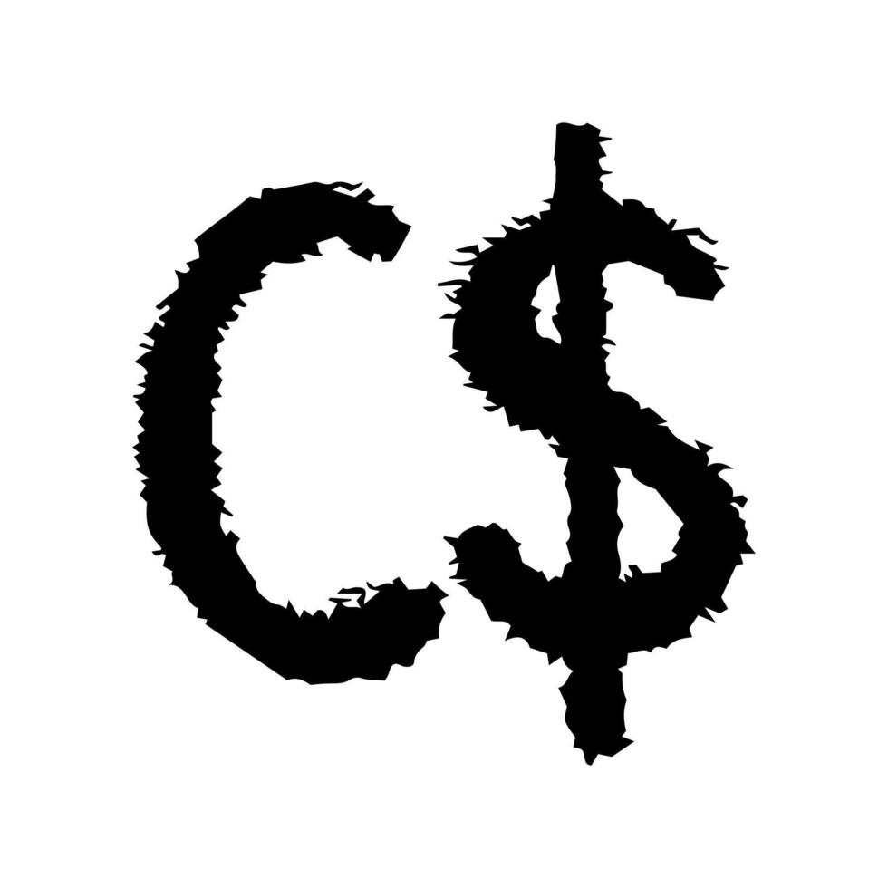Hand drawn canadian dollar currency symbol. Brush stroke doodle. Single element for design vector