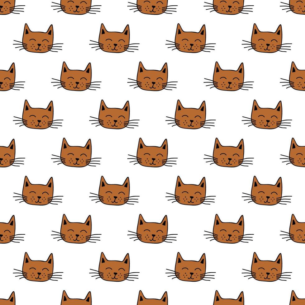 Seamless pattern with cat muzzle doodle for decorative print, wrapping paper, greeting cards, wallpaper and fabric vector