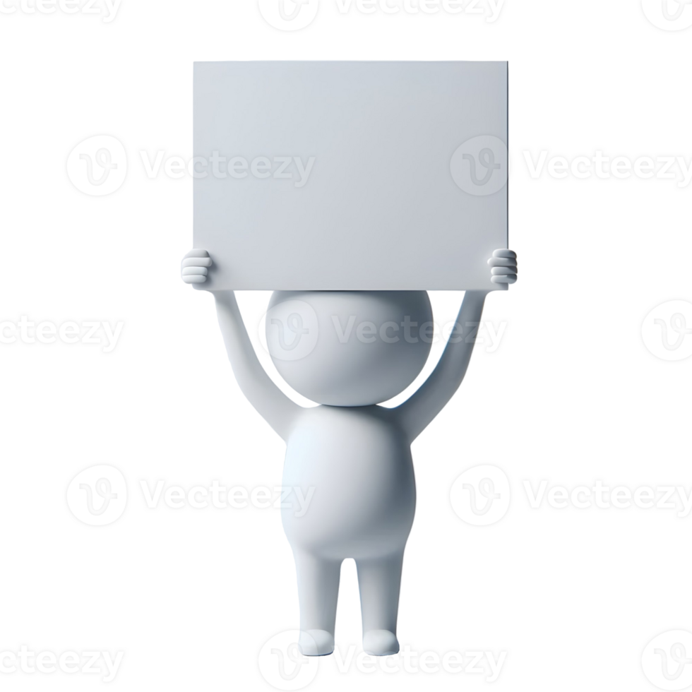 Cute White Person Blank Card Humorous Carry Sign Paper Board Empty Isolated Transparent Background png