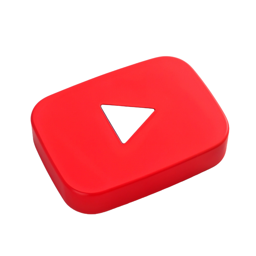 3d YouTube logo play button red square white triangle yt social media icon front view isolated on transparent background png