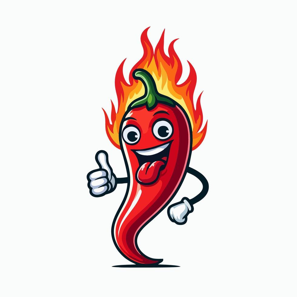 Spicy food logo, illustration of hot chili pepper with fire vector