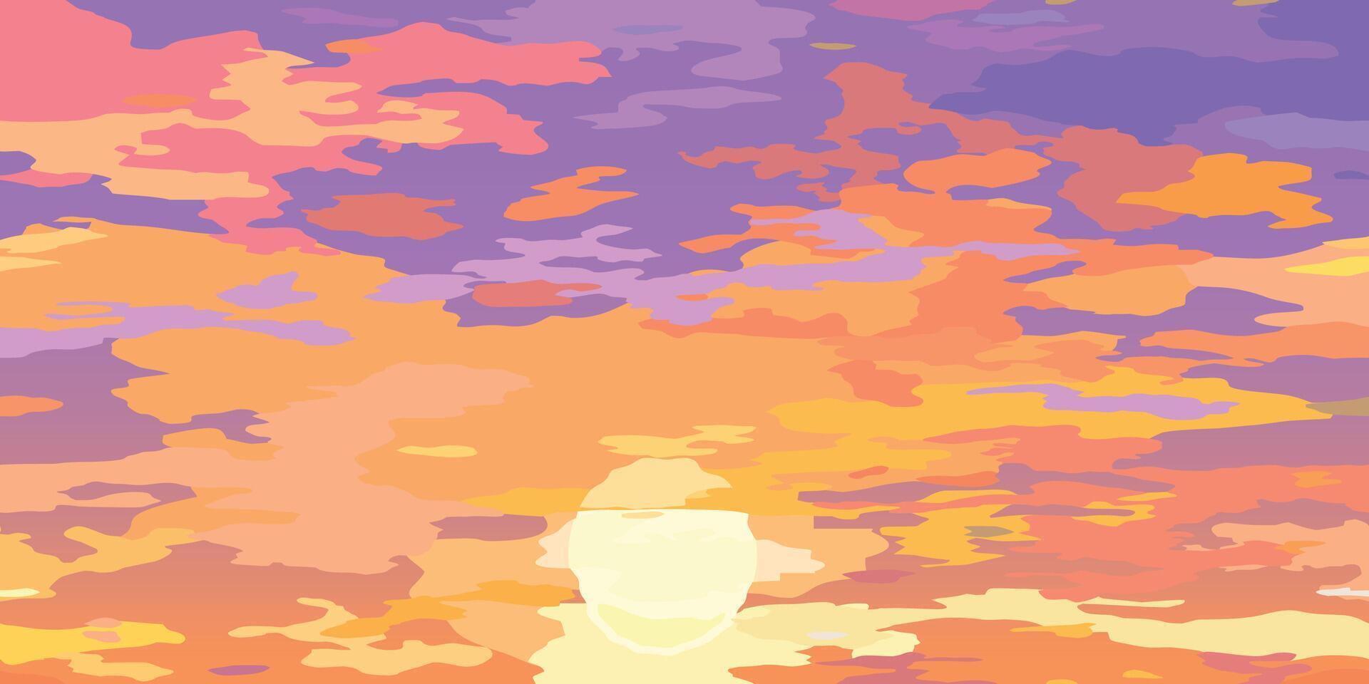 Clouds scenic backdrop orange purple gentle morning sunrise. Cartoon sky and clouds, abstract sunset background vector
