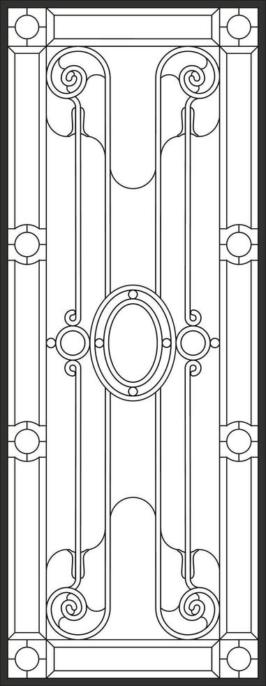 Outline sketch of stained-glass panel in a rectangular frame, abstract curls shape in the art modern. Decorative design of the window or door vector