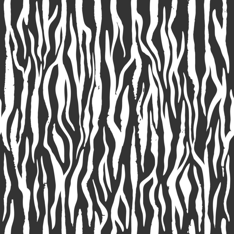 Zebra skin, stripes grunge pattern. Animal print. Black and white seamless background vector