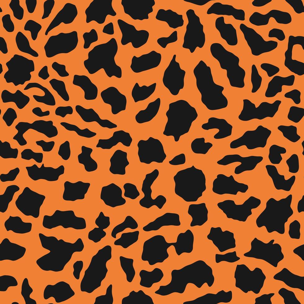 Leopard print, seamless pattern. Skin of cheetah, leopard. Fashionable fabric, elegant animal background. Exotic wild animal spots. Orange texture vector
