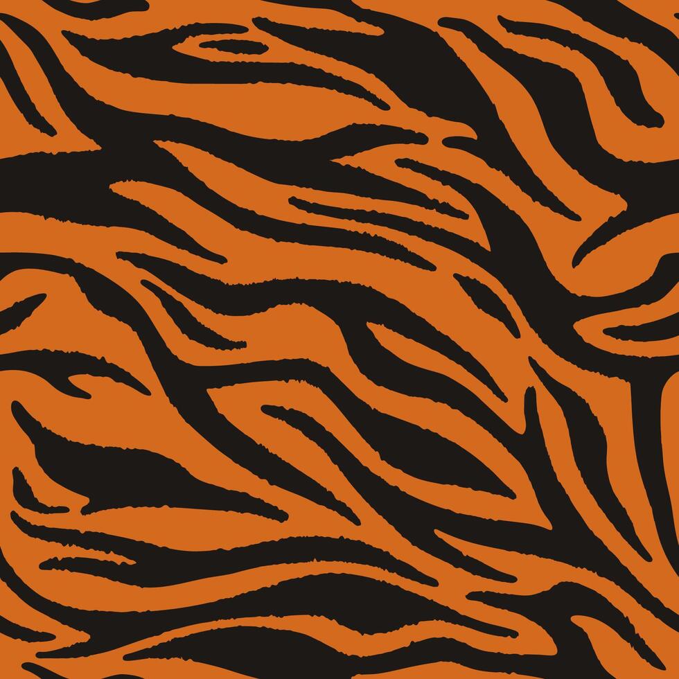 Tiger fur, orange stripes pattern. Animal skin print, seamless texture. Safari repeating background. vector