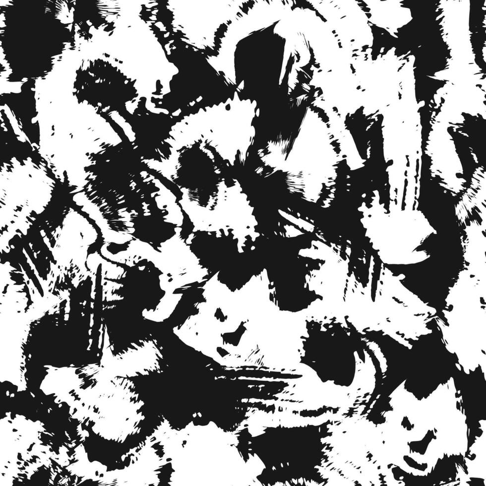 Blots camo seamless background. Chaotic monochrome pattern of paint splashes spots. Hand drawn camouflage texture for printing on fabric. Grunge black and white ink wallpaper vector