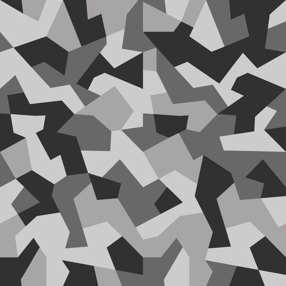 Camouflage seamless urban pattern. Military geometric camo texture. Army wallpaper. Print on fabric on textiles. Black and gray monochrome background vector