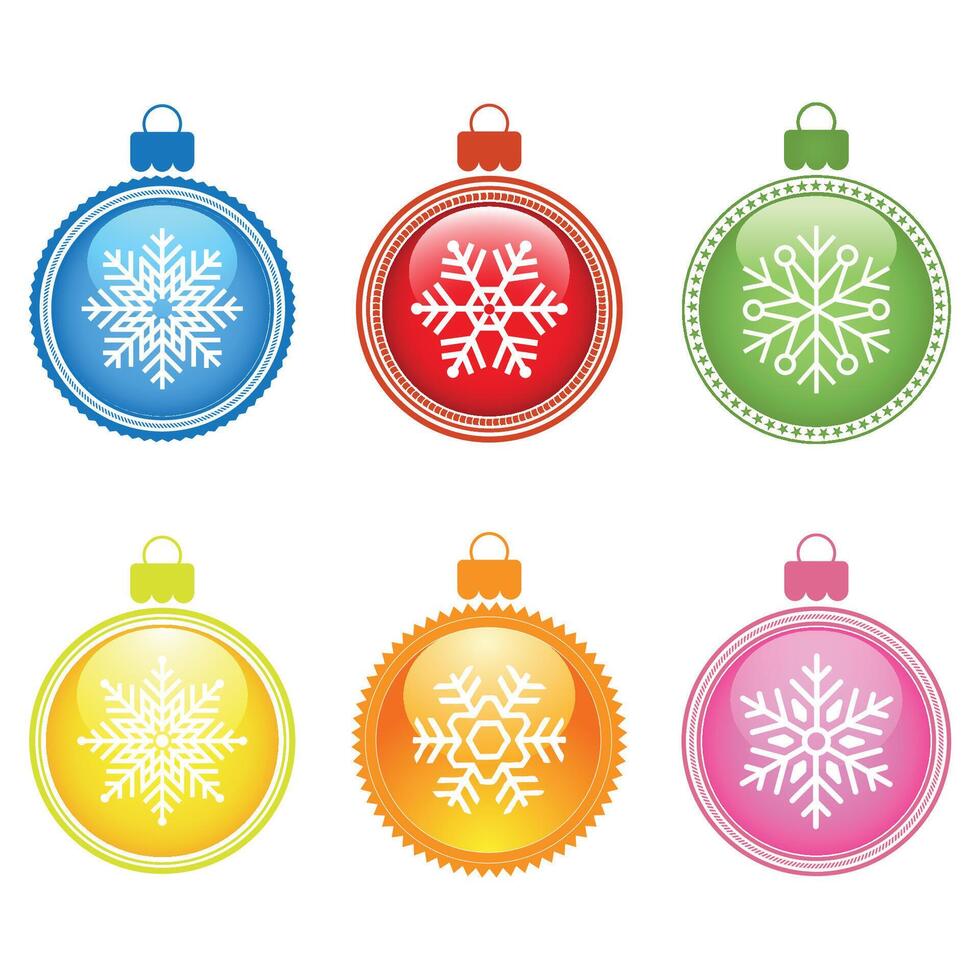 Set of New Year's multi-colored balls with snowflakes vector