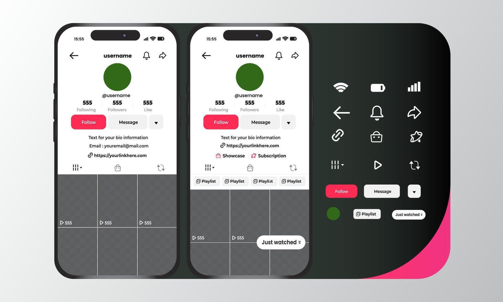 Profile TikTok Interface Template Set With Smartphones vector