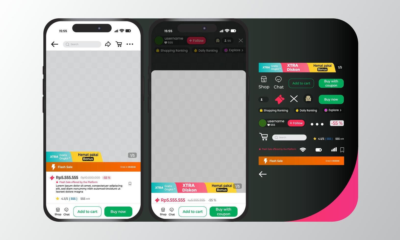 TikTok Product Shopping Interfaces Template Set With Smartphones vector