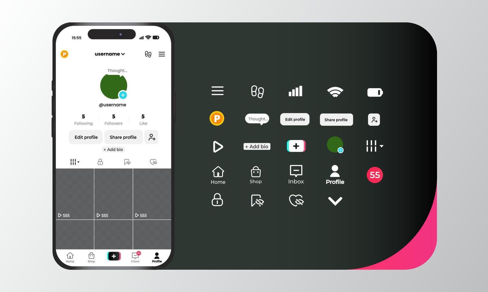 Edit Profile TikTok Interface Template Set With Smartphones vector