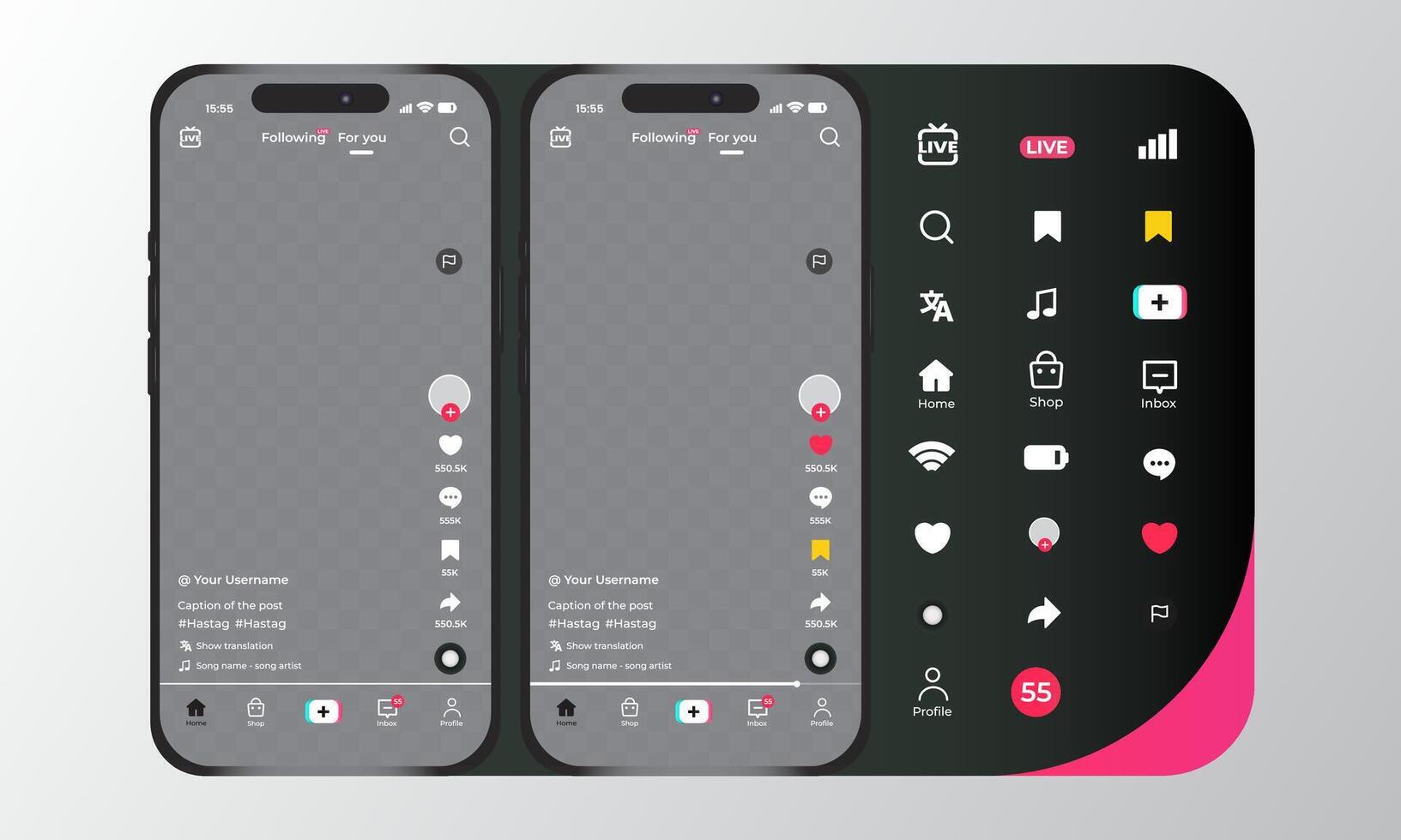 Home TikTok Interface Template Set With Smartphones vector