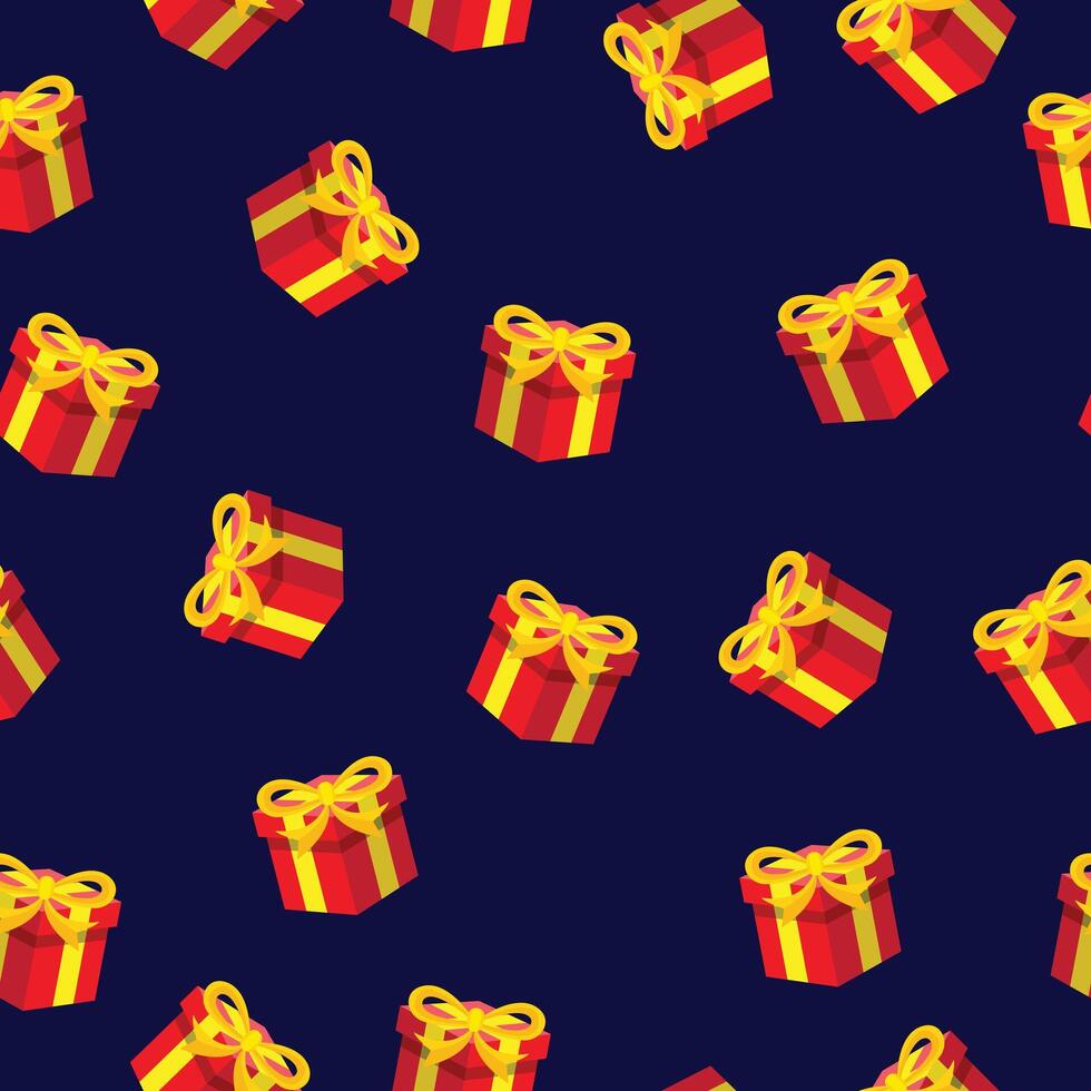 Seamless pattern background with red giftbox illustration on the dark blue background vector