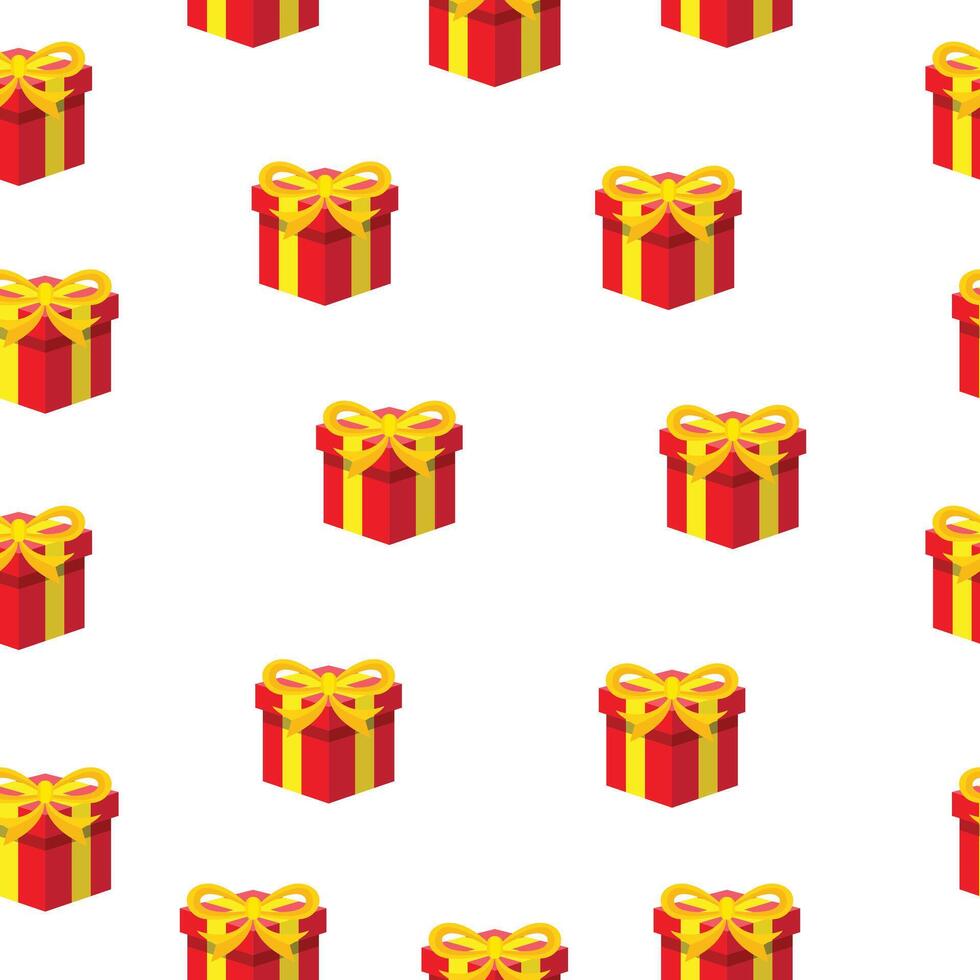Seamless pattern background with red giftbox illustration on the light pink background. Gift box motif vector
