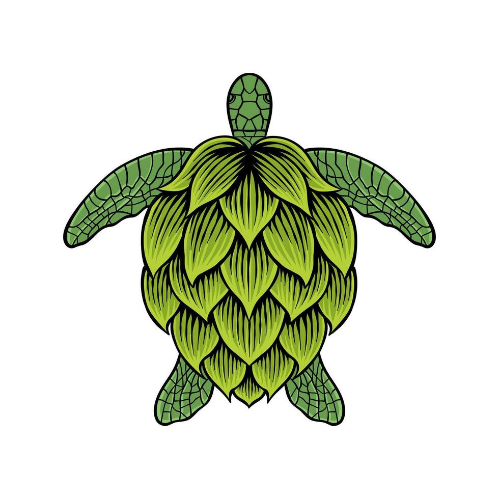 colored illustration of green hops combined with a turtle vector