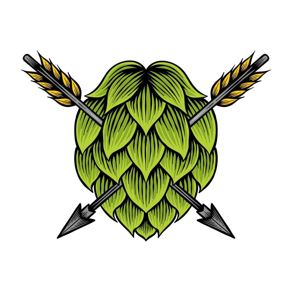 colored illustration of green hops stuck with arrows vector