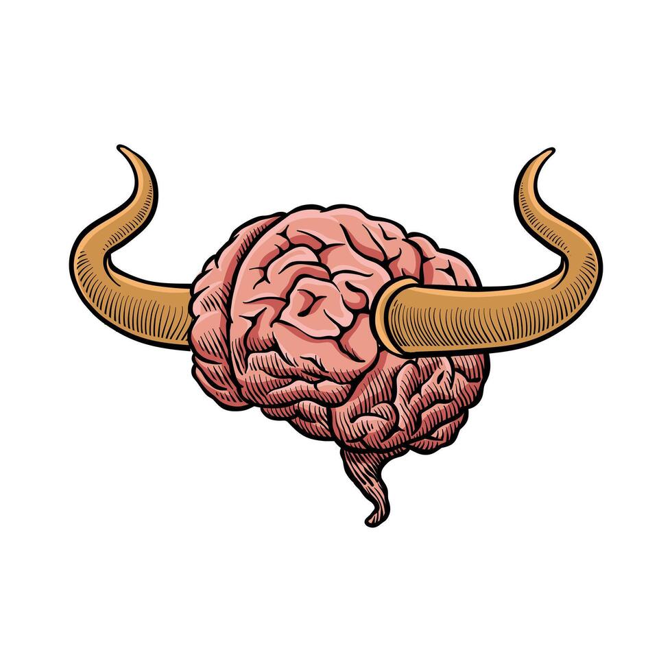colored illustration of a horned brain vector