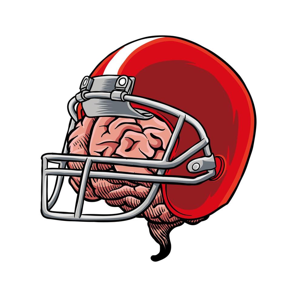 colored illustration of an american football helmet with a brain vector