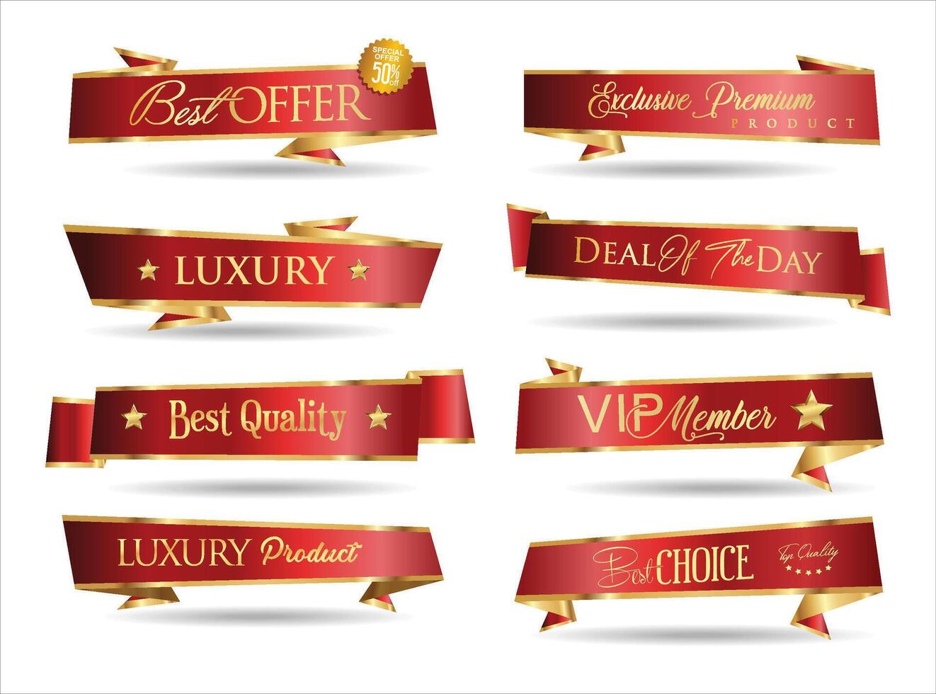 VIP premium and exclusive sign and crown quality red banners vector