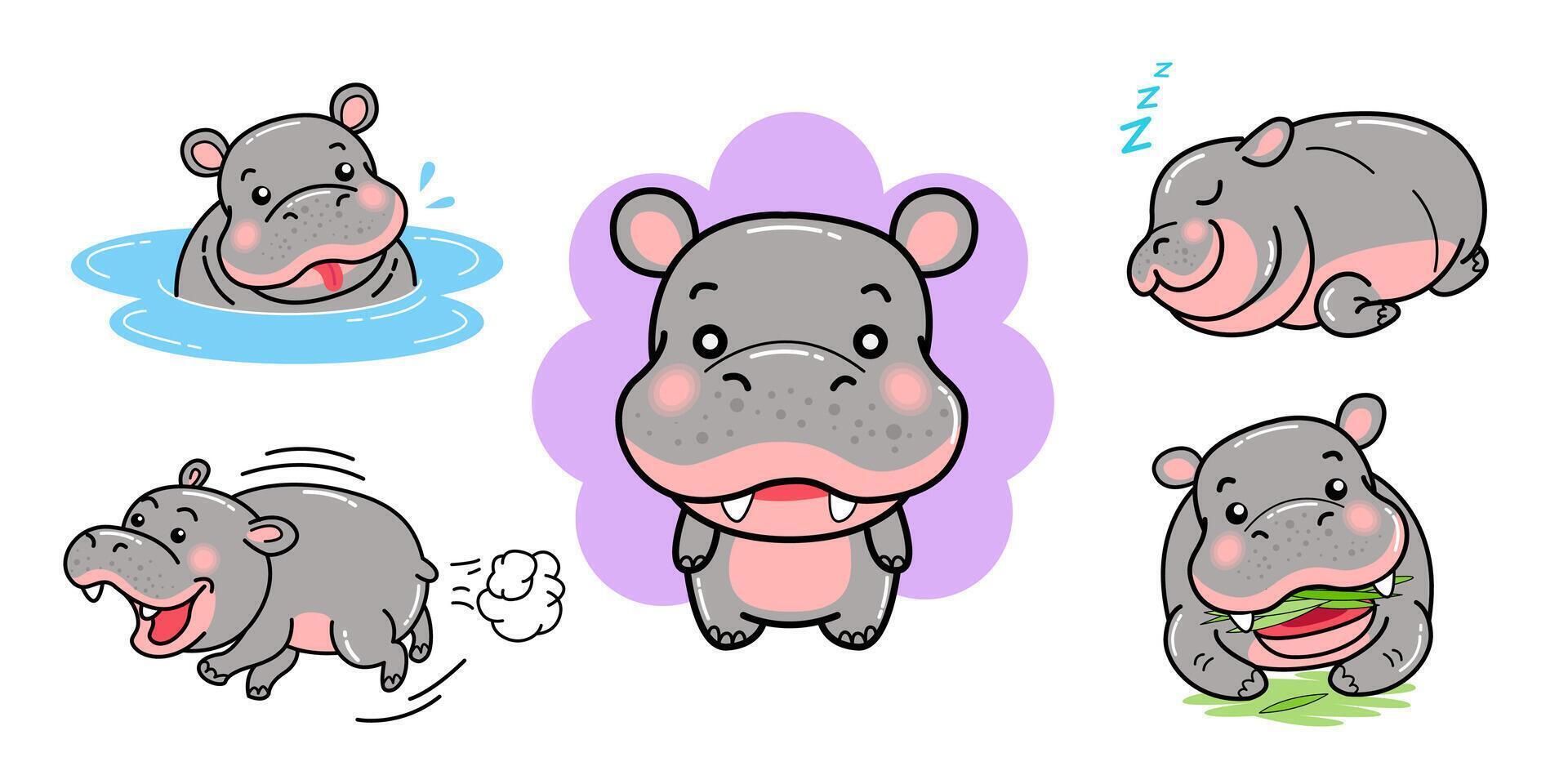 Hippo cartoon, hippopotamus, characters vector
