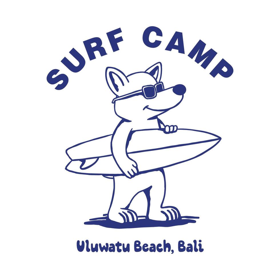 retro surfing dog character illustration vector