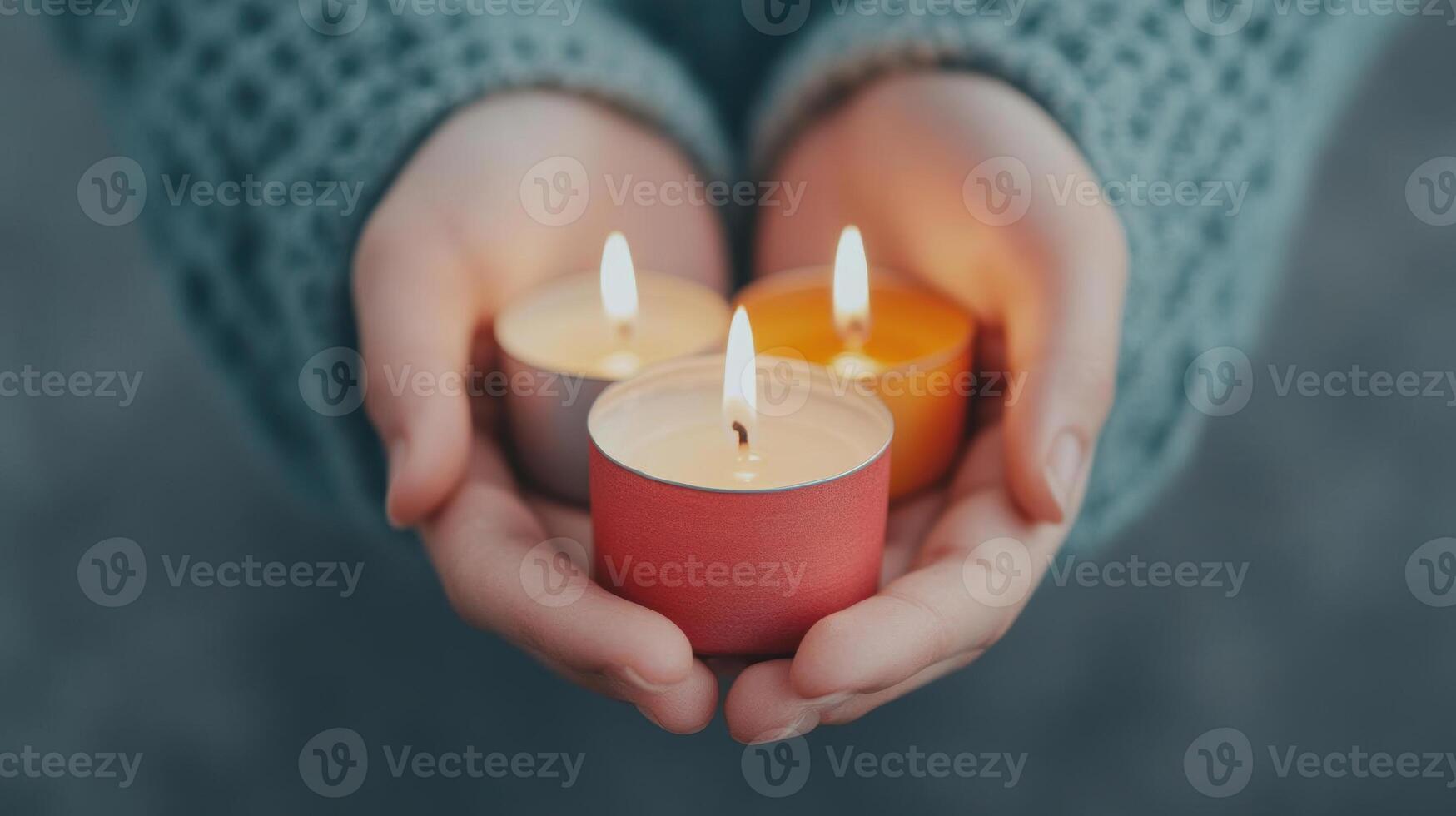 Hands arranging bright candles in a pattern, intimate and tradit photo