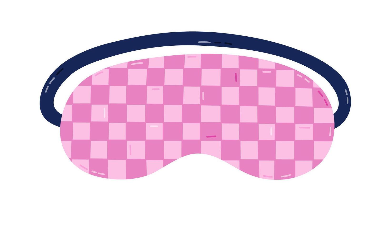Cute cartoon checkered sleeping mask. Trendy girly pink eye mask with check print. Hand drawn bedtime accessory for good night to prevent insomnia. Colorful clipart isolated on white background. vector