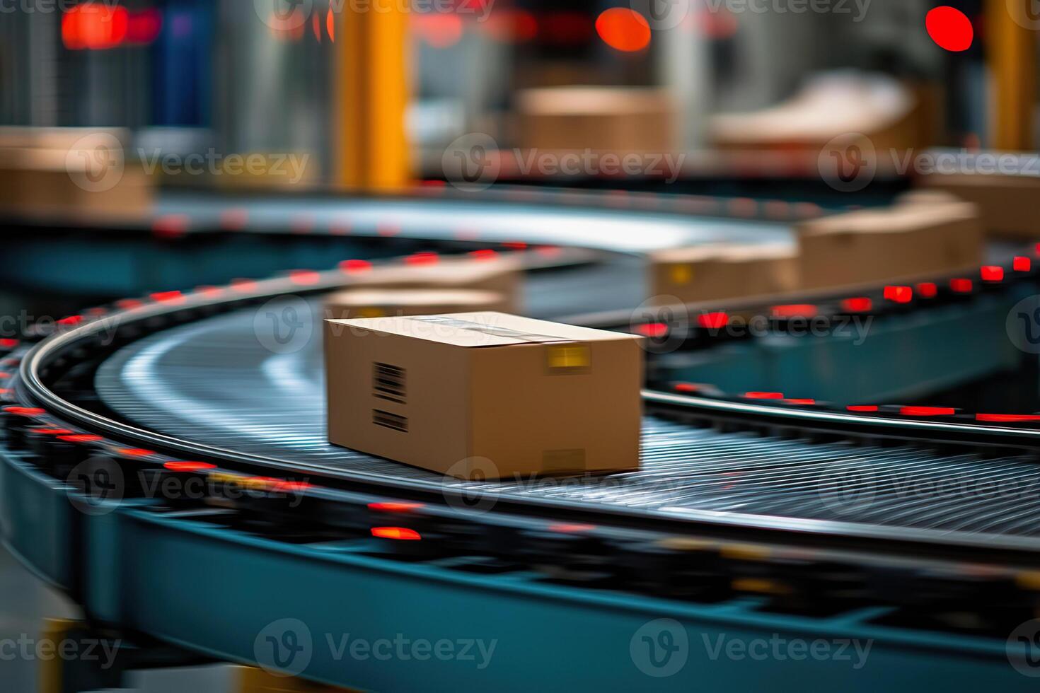 Automated sorting equipment processes packages swiftly in a modern distribution center photo