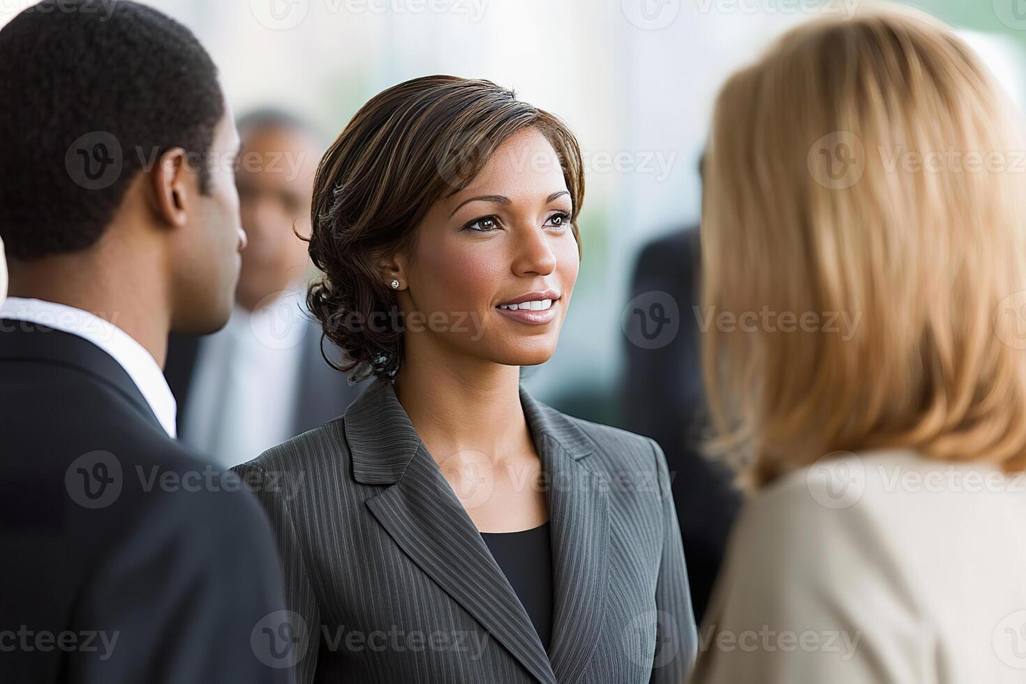 group of professionals actively networking and building connections in a business setting photo