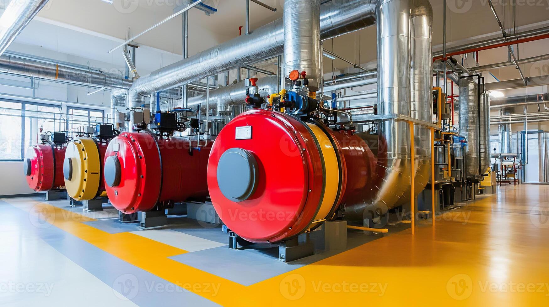 Installation of new energy efficient boilers in modern industrial facility for improved performance. photo