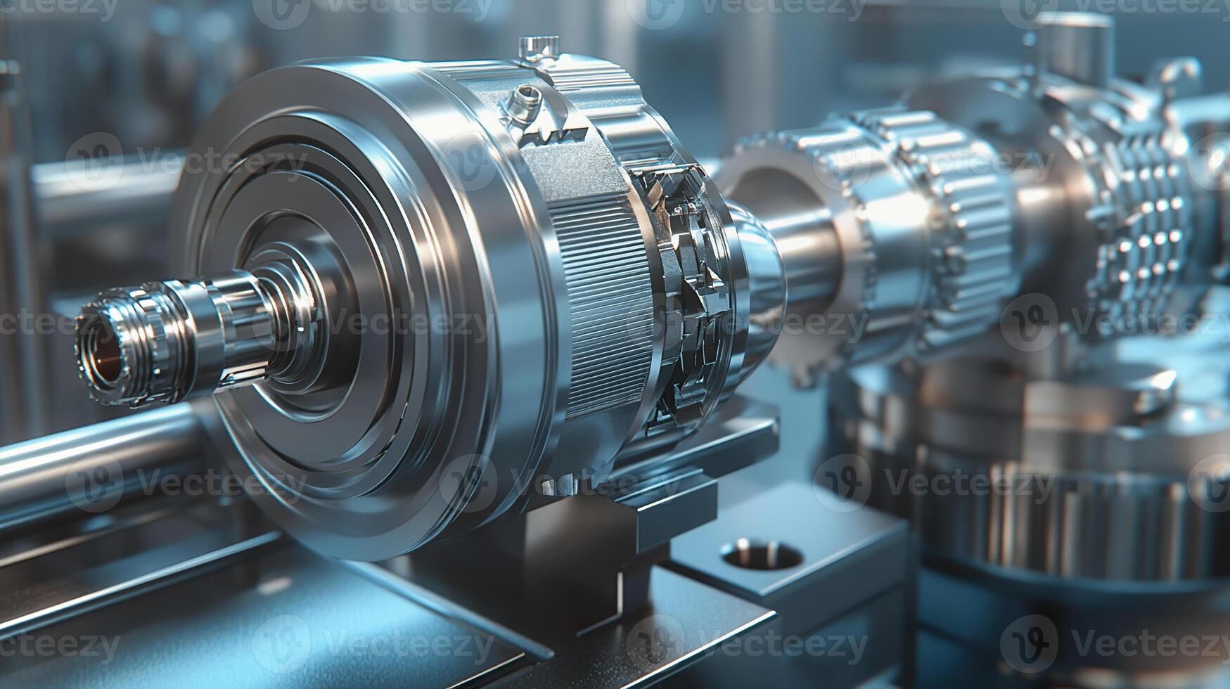Detailed view of CNC machine components showcasing precision engineering in manufacturing facility. photo